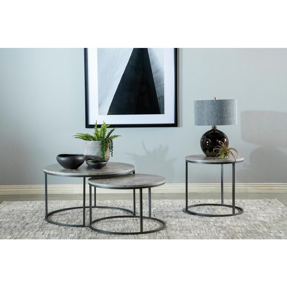 Lainey Round 2-piece Nesting Coffee Table Grey and Gunmetal. Picture 4