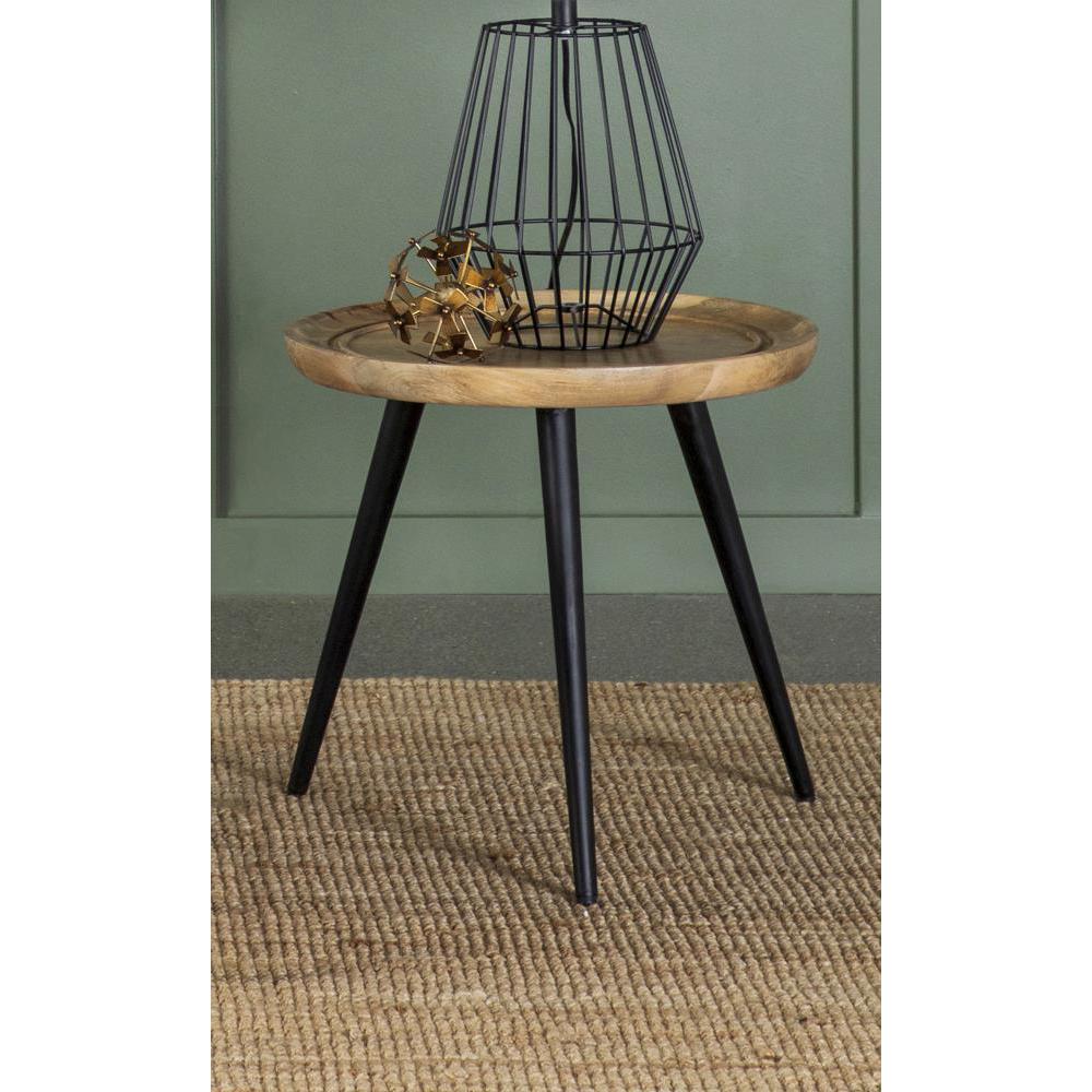 Zoe Round End Table with Trio Legs Natural and Black. Picture 1