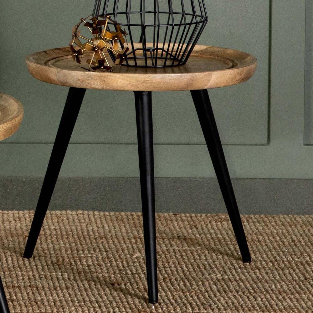 Zoe Round End Table with Trio Legs Natural and Black. Picture 2