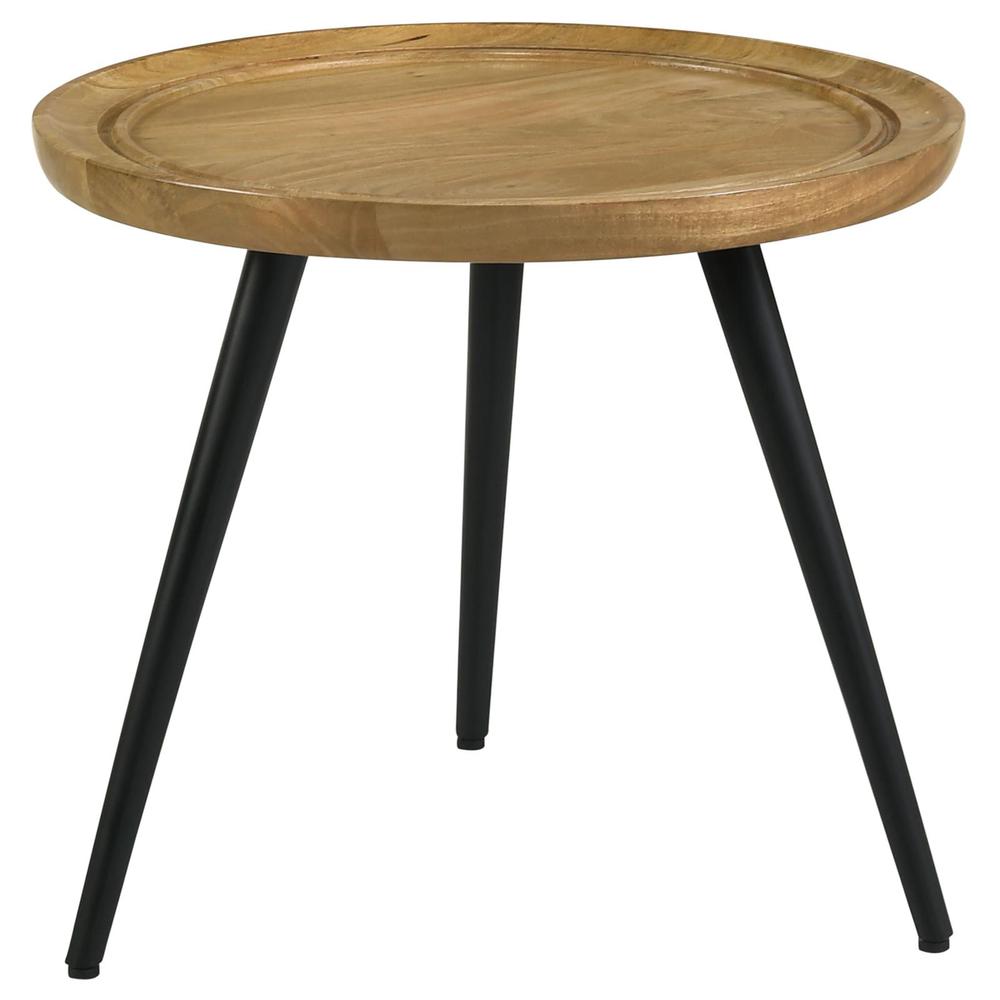 Zoe Round End Table with Trio Legs Natural and Black. Picture 3