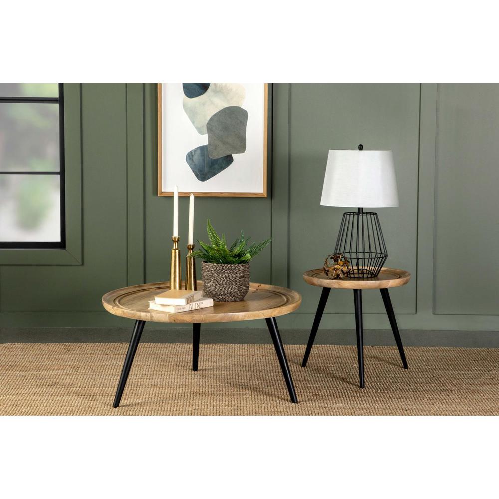 Zoe Round End Table with Trio Legs Natural and Black. Picture 6