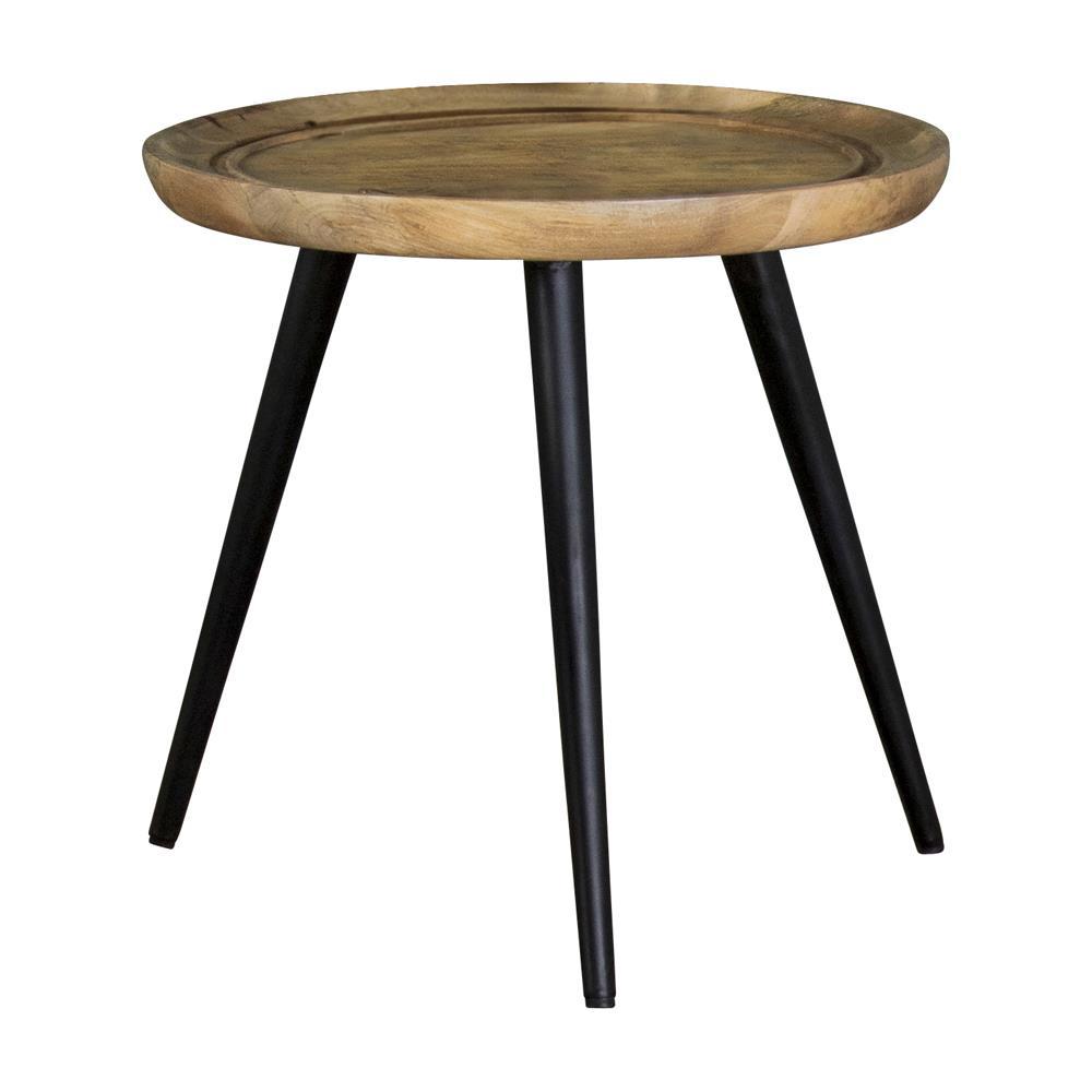 Zoe Round End Table with Trio Legs Natural and Black. Picture 7