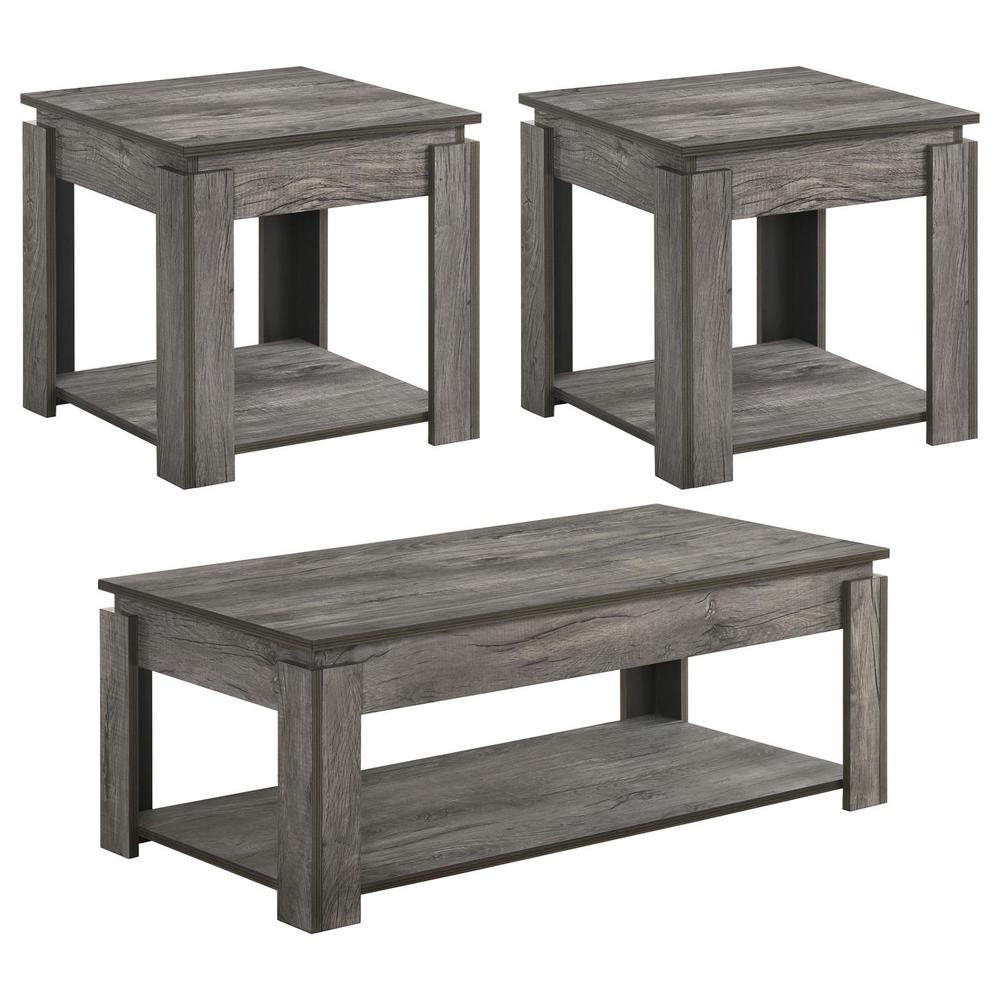 Donal 3-piece Occasional Set with Open Shelves Weathered Grey. Picture 2