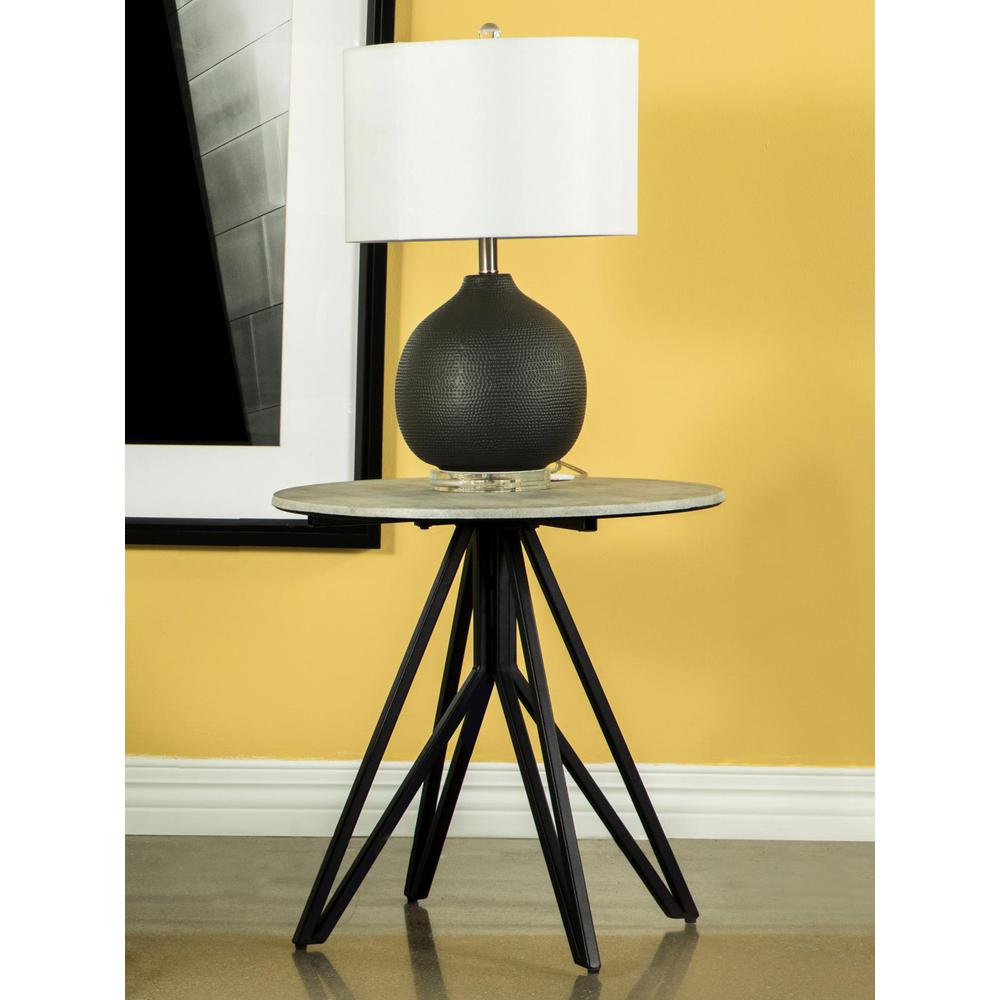 Hadi Round End Table with Hairpin Legs Cement and Gunmetal. Picture 1
