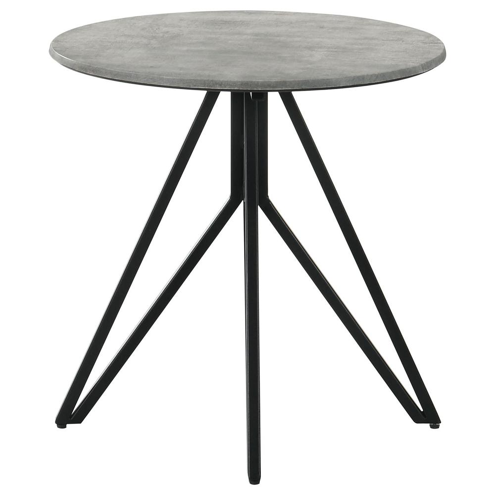 Hadi Round End Table with Hairpin Legs Cement and Gunmetal. Picture 3