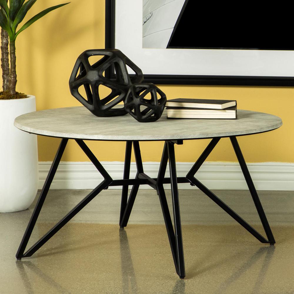 Hadi Round Coffee Table with Hairpin Legs Cement and Gunmetal. Picture 1