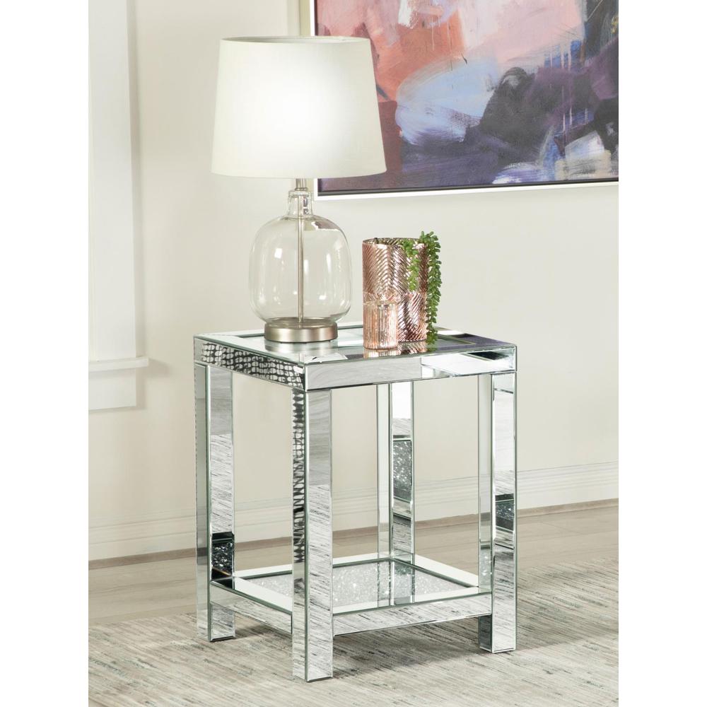 Valentina Square End Table with Glass Top Mirror. Picture 1