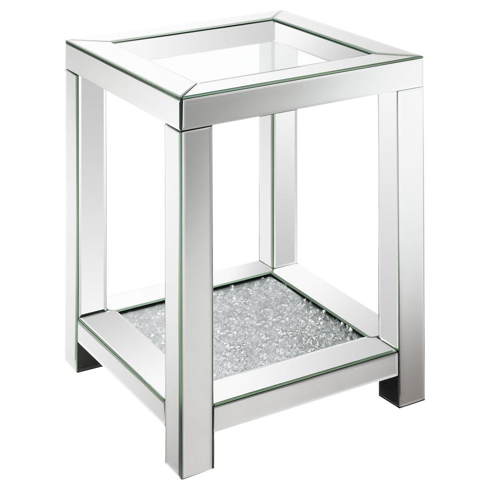 Valentina Square End Table with Glass Top Mirror. Picture 2