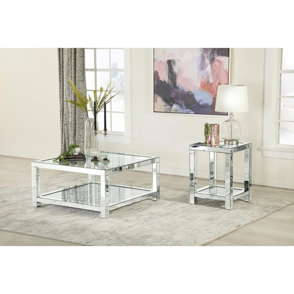 Valentina Square End Table with Glass Top Mirror. Picture 6