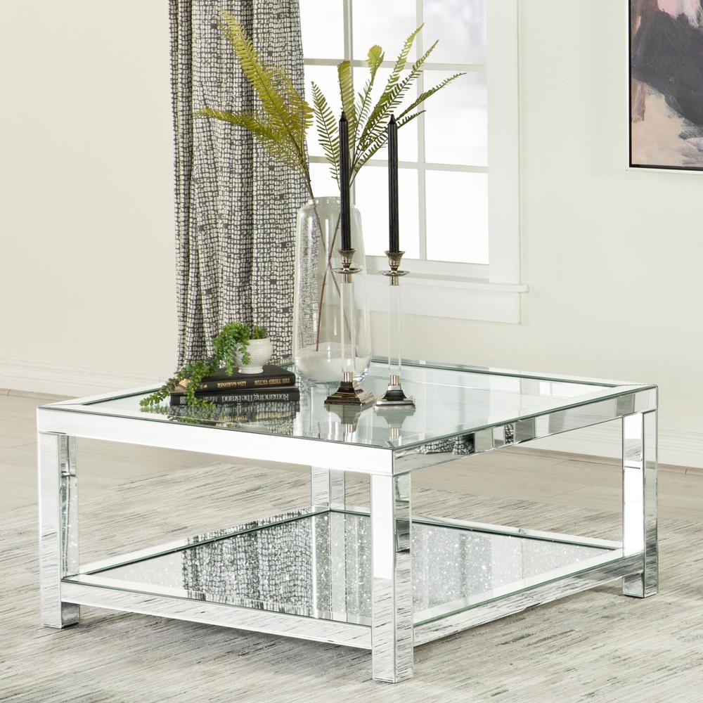 Valentina Rectangular Coffee Table with Glass Top Mirror. Picture 1