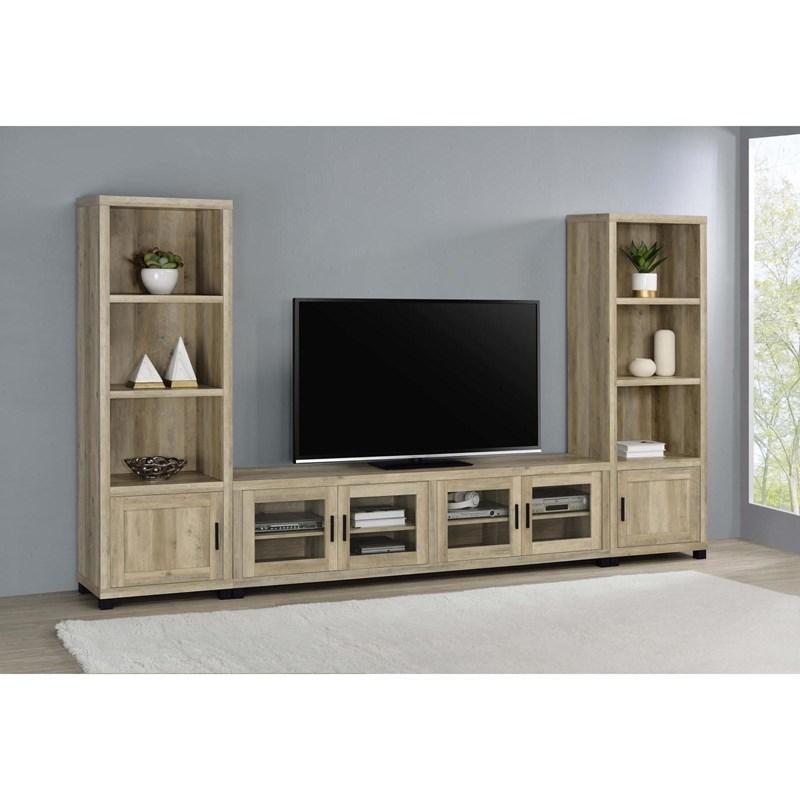 Sachin 3-piece Entertainment Center With 79" TV Stand Antique Pine. Picture 1