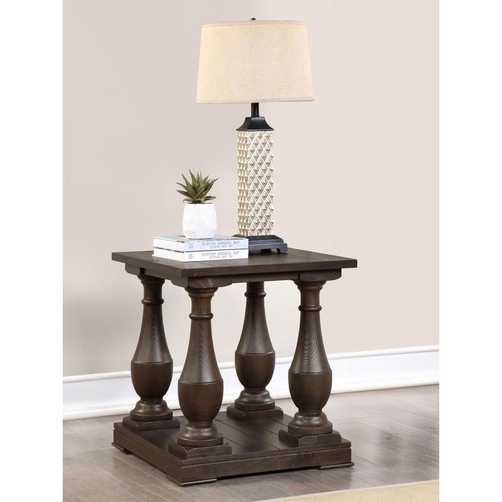 Walden Rectangular End Table with Turned Legs and Floor Shelf Coffee. Picture 1