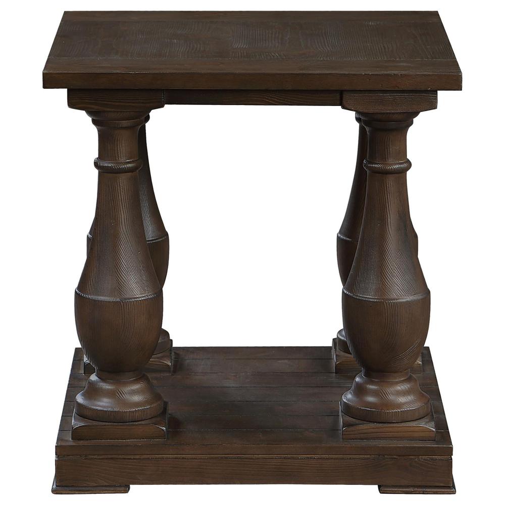 Walden Rectangular End Table with Turned Legs and Floor Shelf Coffee. Picture 4