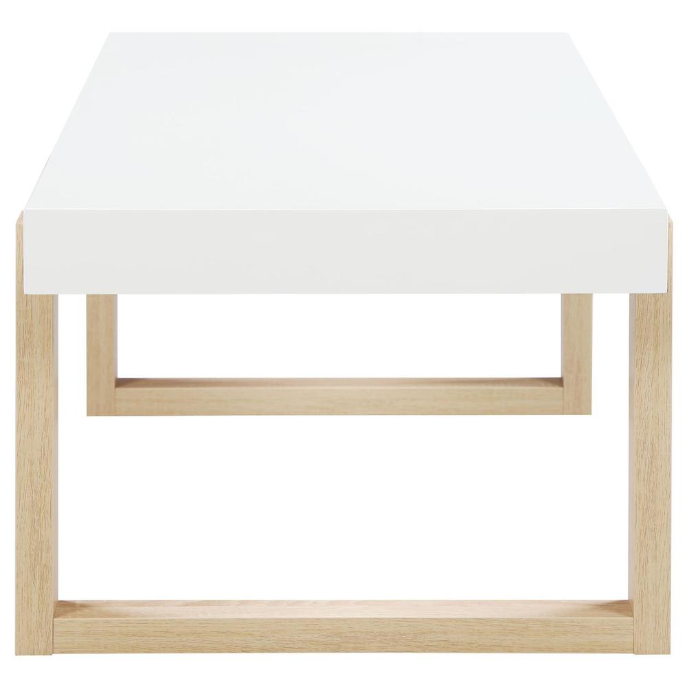 Pala Rectangular Coffee Table with Sled Base White High Gloss and Natural. Picture 4