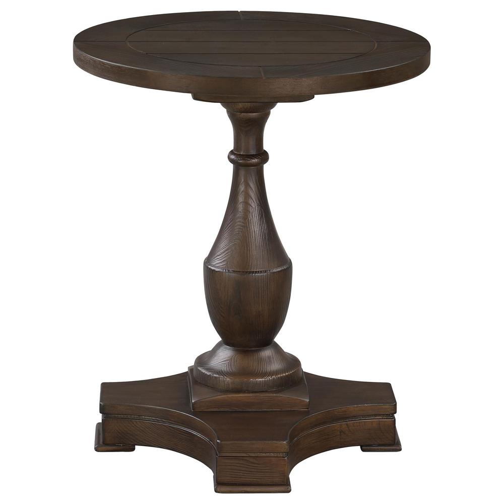 Morello Round End Table with Pedestal Base Coffee. Picture 2