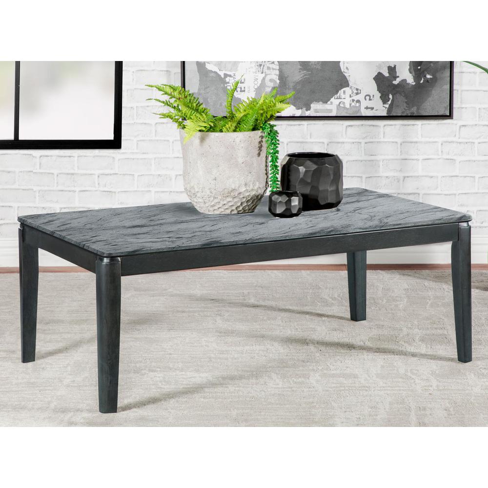Mozzi Rectangular Coffee Table Faux Grey Marble and Black. Picture 1