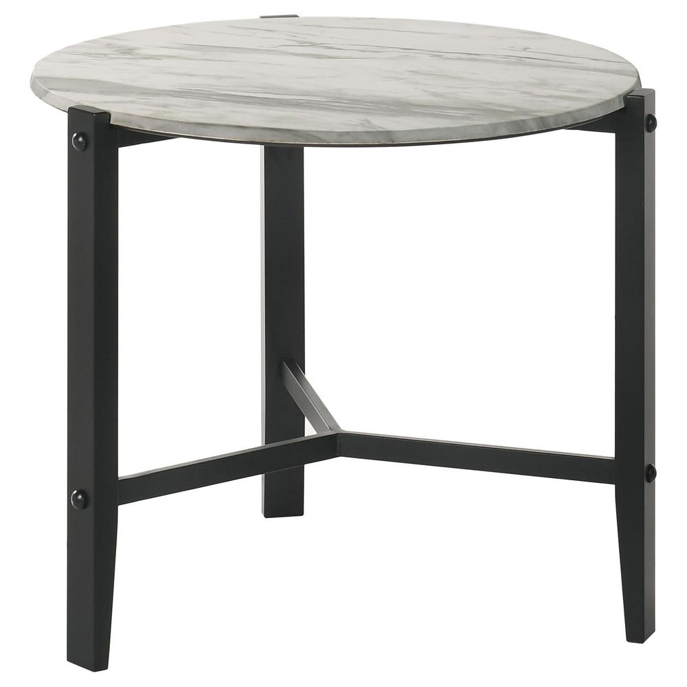 Tandi Round End Table Faux White Marble and Black. Picture 2