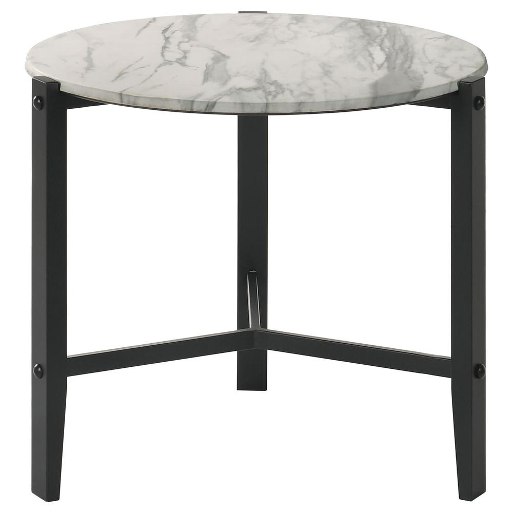 Tandi Round End Table Faux White Marble and Black. Picture 3