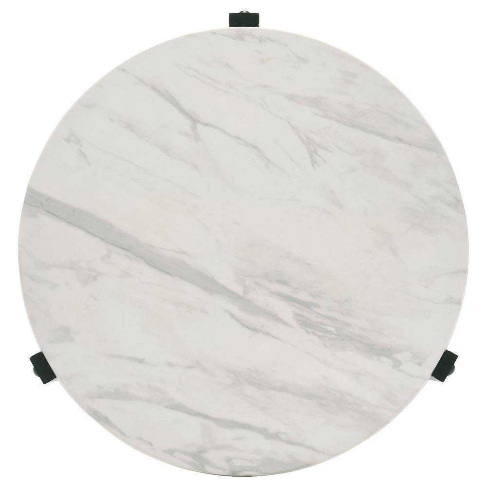 Tandi Round End Table Faux White Marble and Black. Picture 4