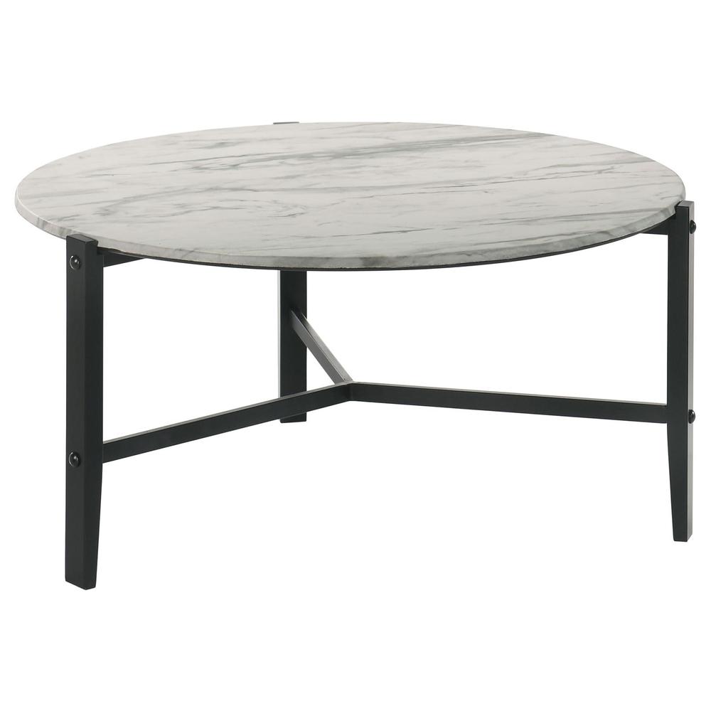 Tandi Round Coffee Table Faux White Marble and Black. Picture 2