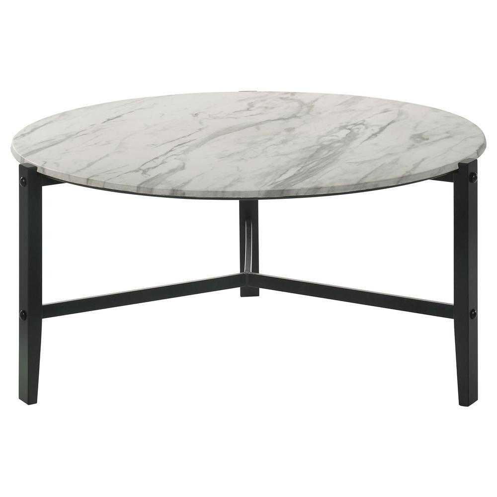 Tandi Round Coffee Table Faux White Marble and Black. Picture 3