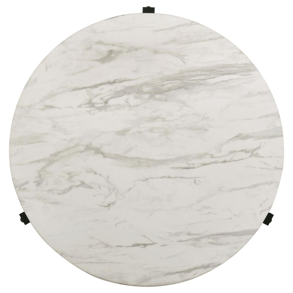 Tandi Round Coffee Table Faux White Marble and Black. Picture 4