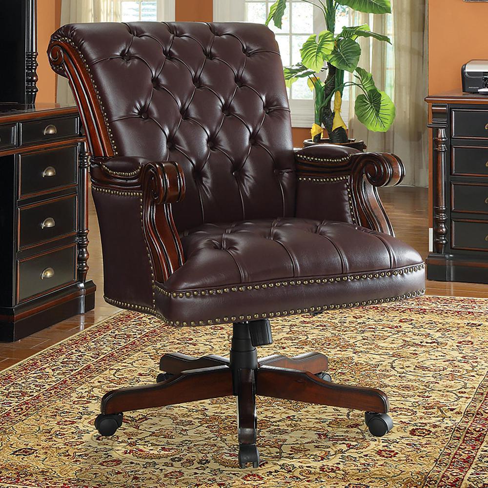 Calloway Tufted Adjustable Height Office Chair Dark Brown. Picture 1
