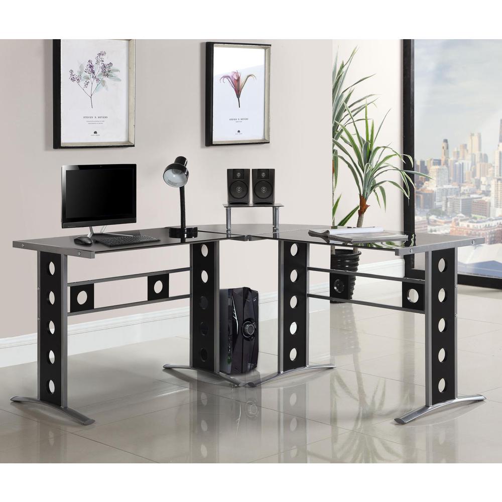 Keizer 3-piece L-shape Office Desk Set Black and Silver. Picture 1