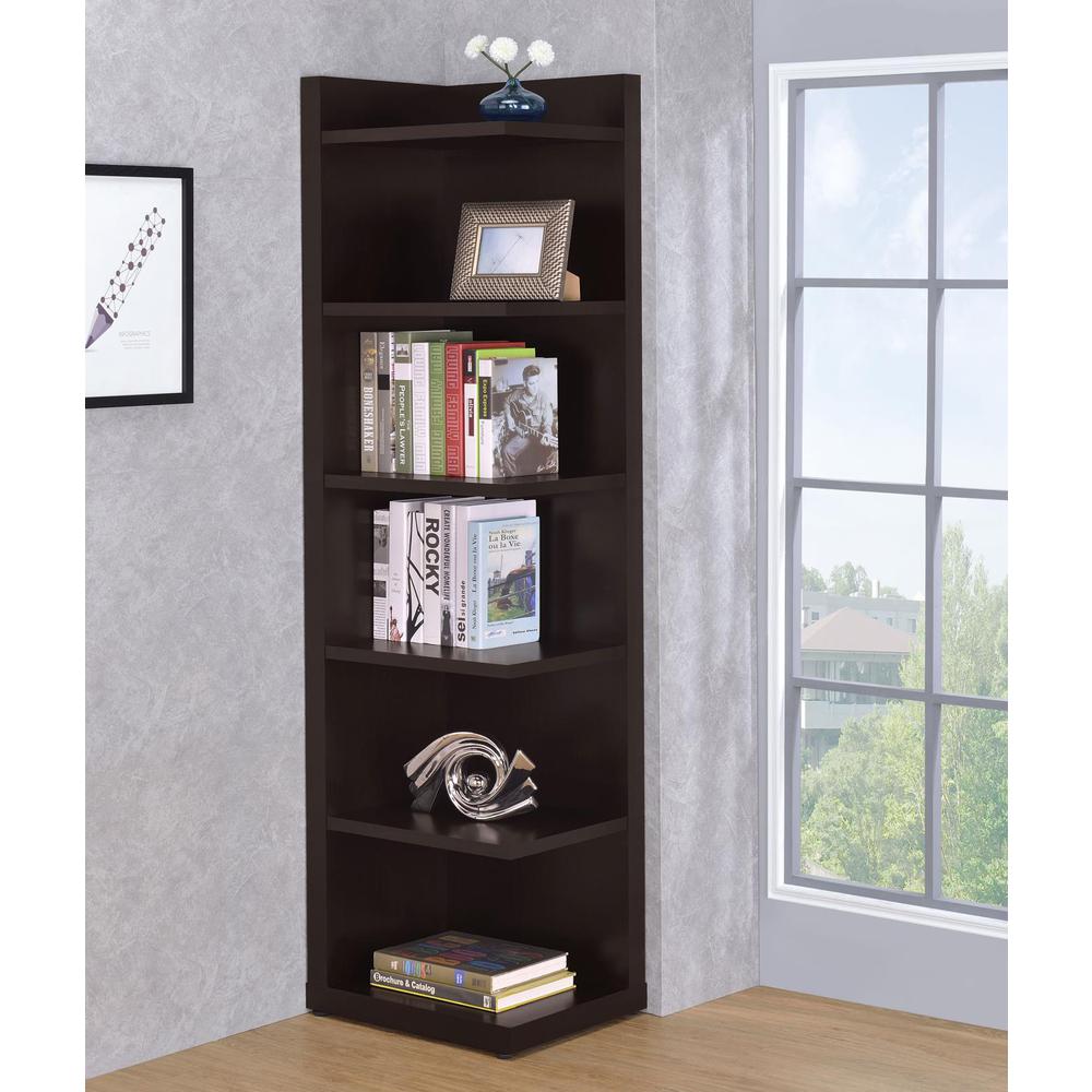 Alder 6-tier Corner Bookcase Cappuccino. Picture 1