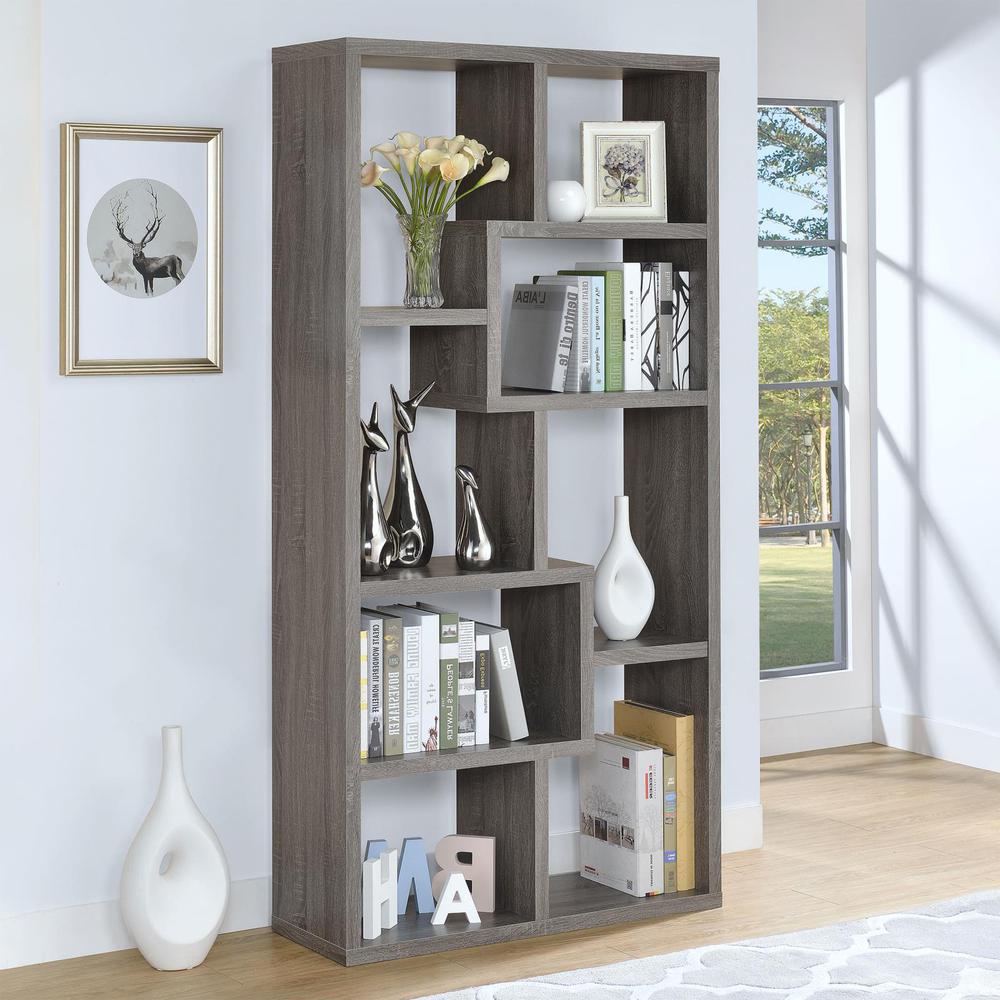 Theo 10-shelf Bookcase Weathered Grey. Picture 1
