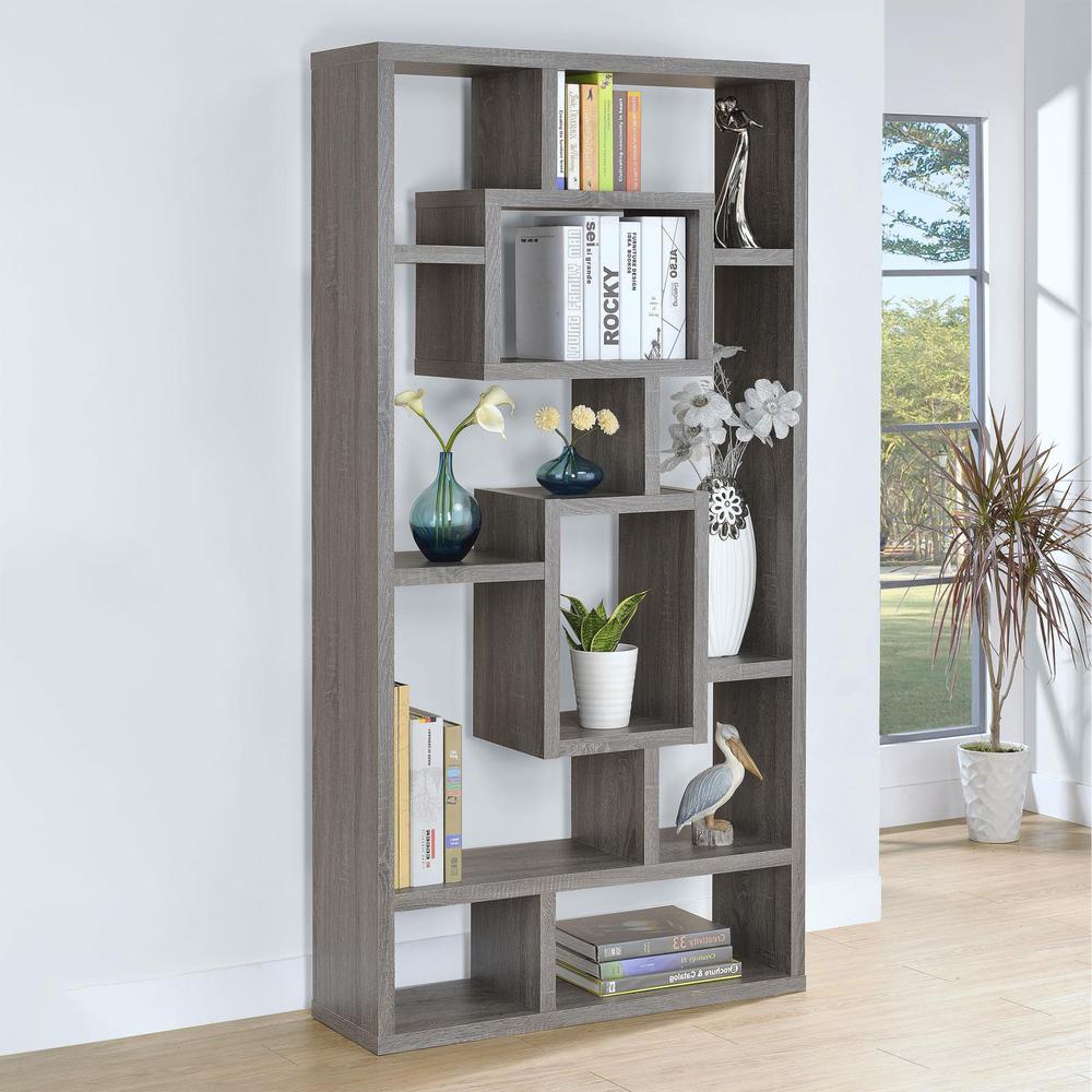 Howie 10-shelf Bookcase Weathered Grey. Picture 1