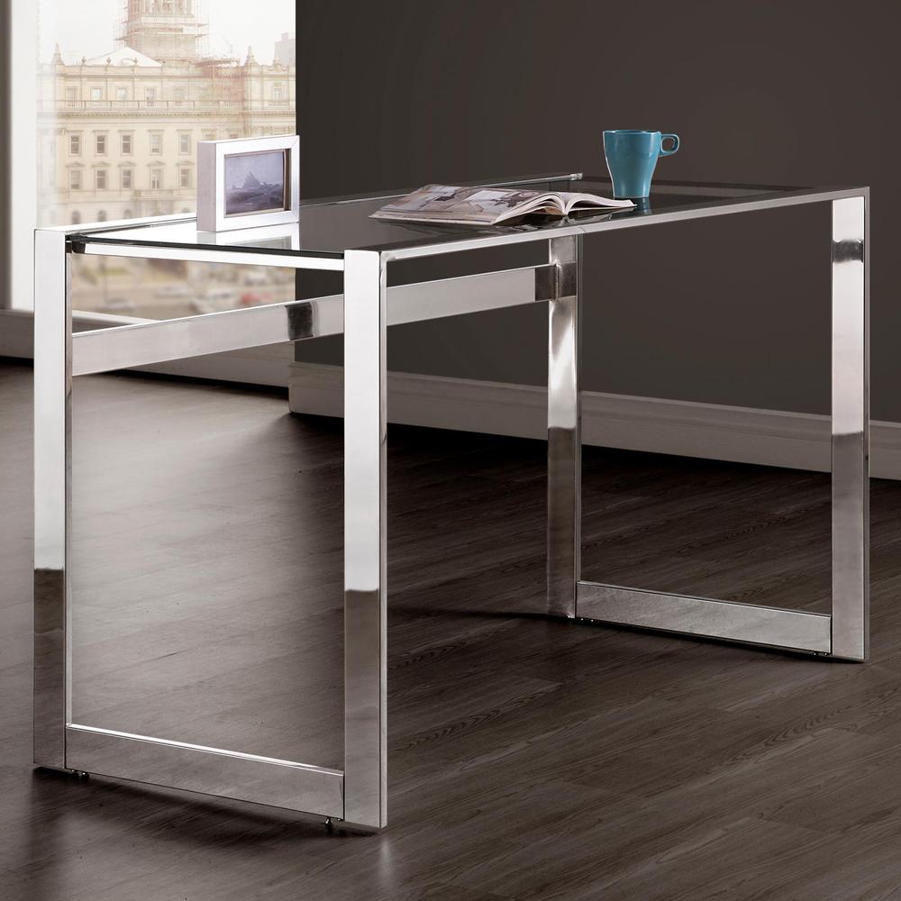 Hartford Glass Top Writing Desk Chrome. Picture 1