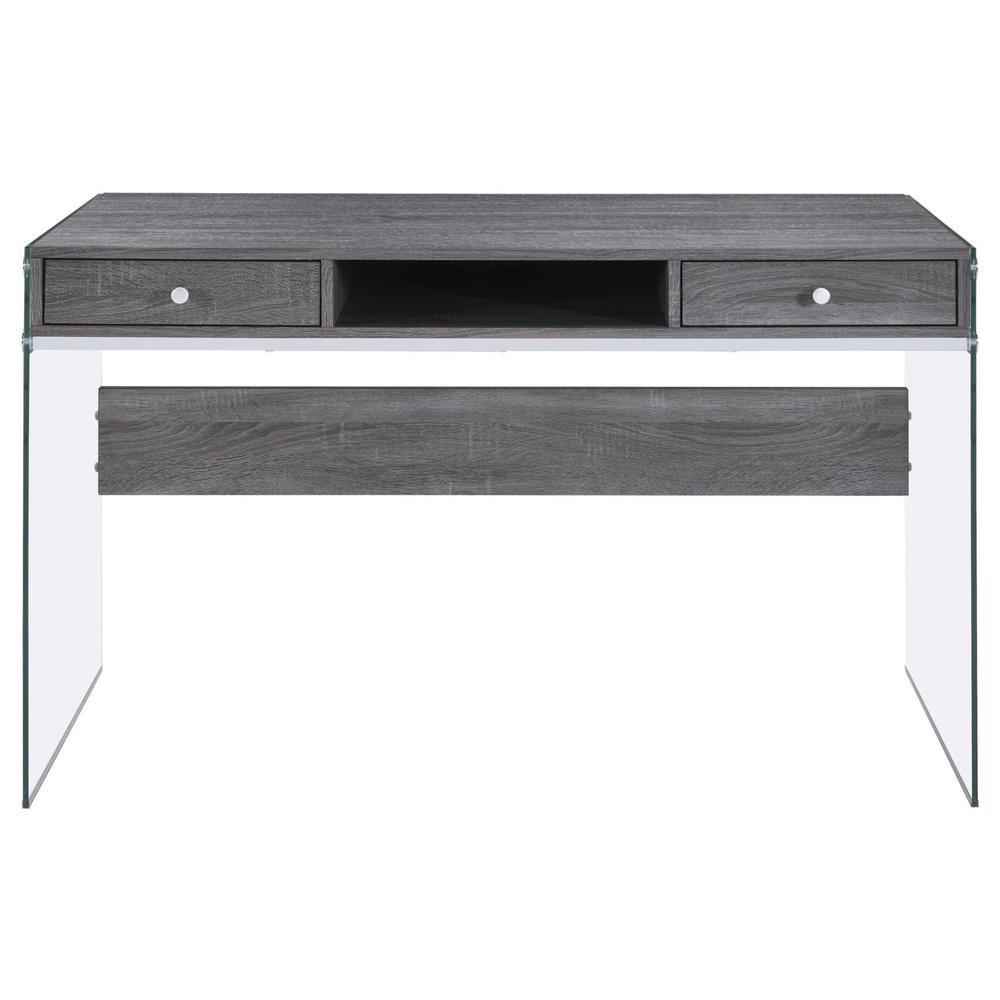 Dobrev 2-drawer Writing Desk Weathered Grey and Clear. Picture 4