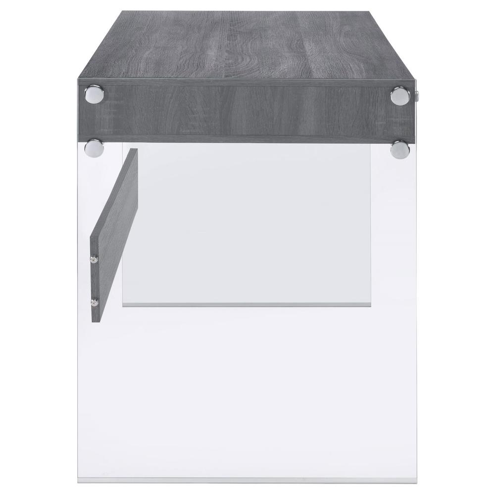 Dobrev 2-drawer Writing Desk Weathered Grey and Clear. Picture 10