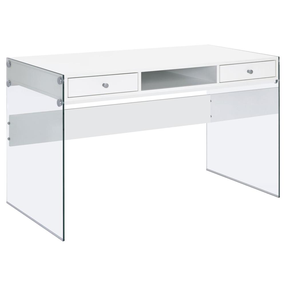 Dobrev 2-drawer Writing Desk Glossy White and Clear. Picture 2
