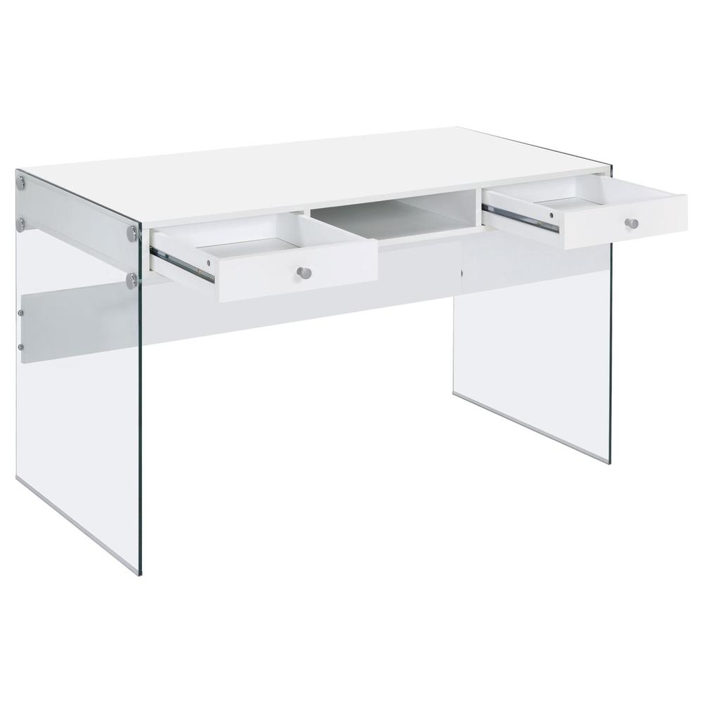 Dobrev 2-drawer Writing Desk Glossy White and Clear. Picture 3