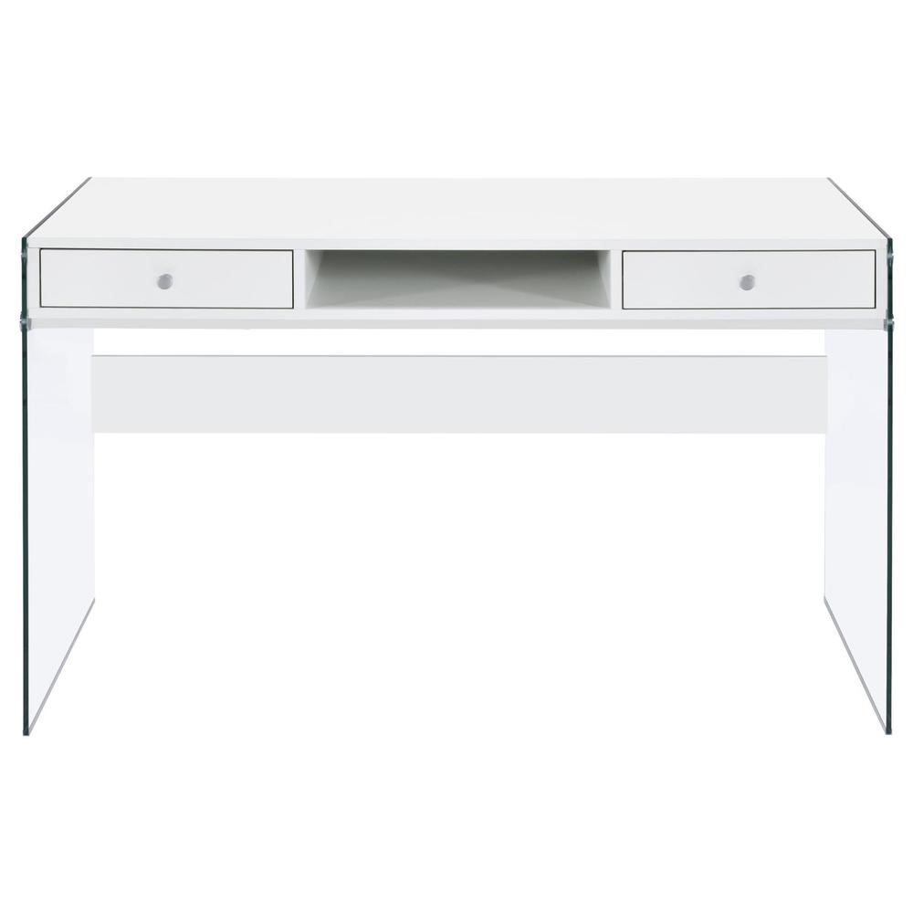 Dobrev 2-drawer Writing Desk Glossy White and Clear. Picture 4
