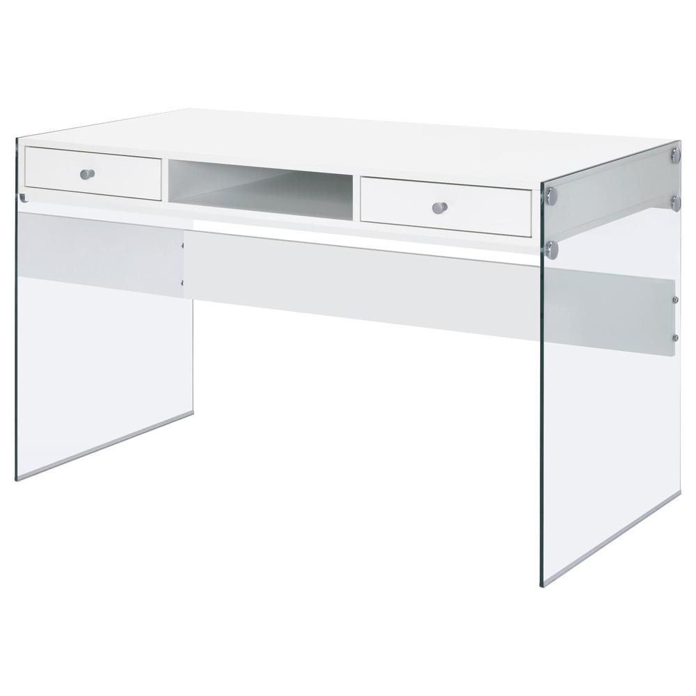 Dobrev 2-drawer Writing Desk Glossy White and Clear. Picture 5