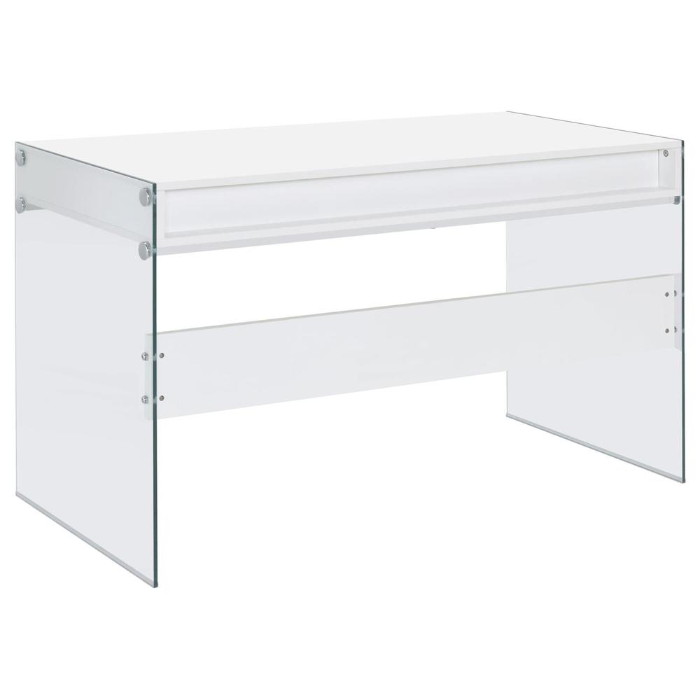 Dobrev 2-drawer Writing Desk Glossy White and Clear. Picture 7