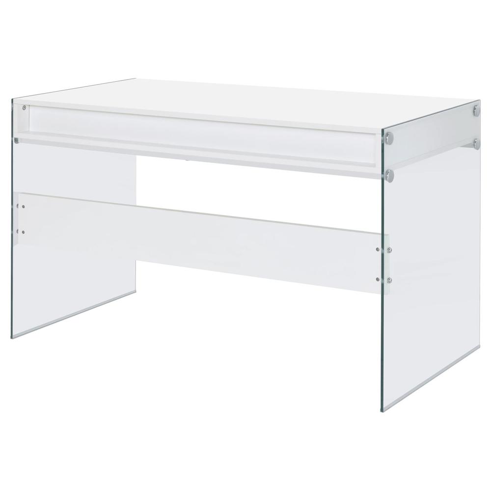 Dobrev 2-drawer Writing Desk Glossy White and Clear. Picture 9