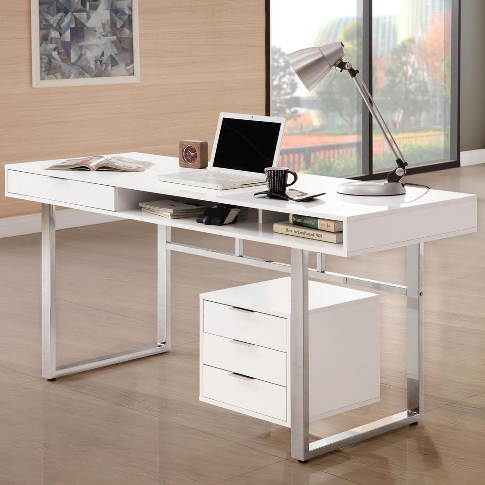 Whitman 4-drawer Writing Desk Glossy White. Picture 1