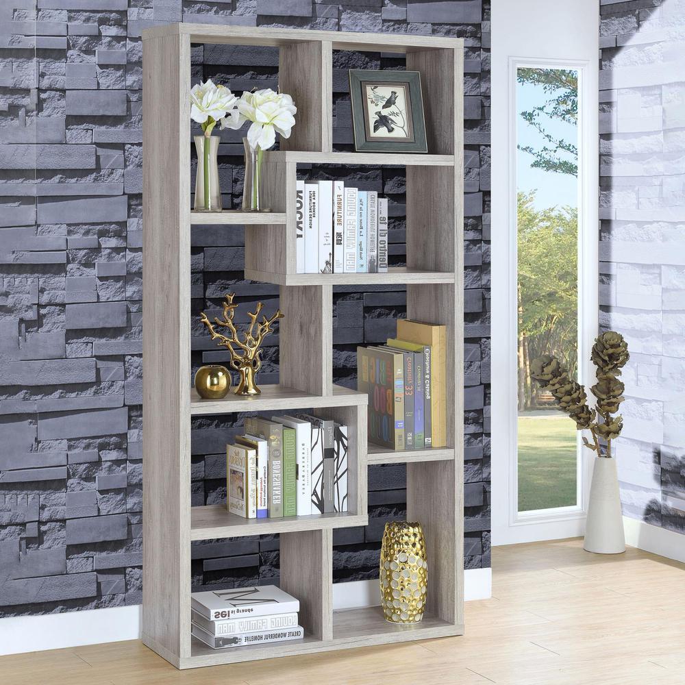 Theo 10-shelf Bookcase Grey Driftwood. Picture 1