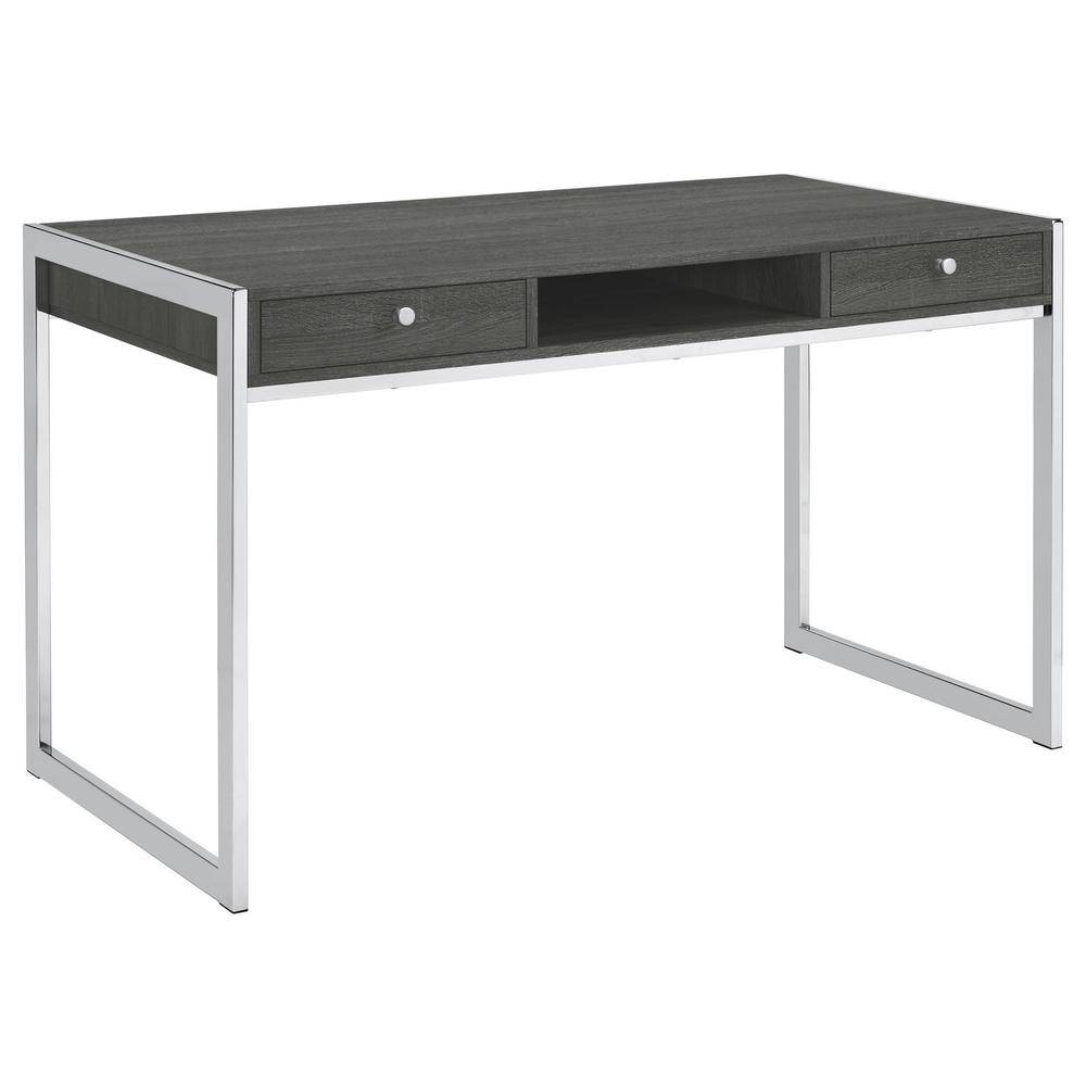 Wallice 2-drawer Writing Desk Weathered Grey and Chrome. Picture 12