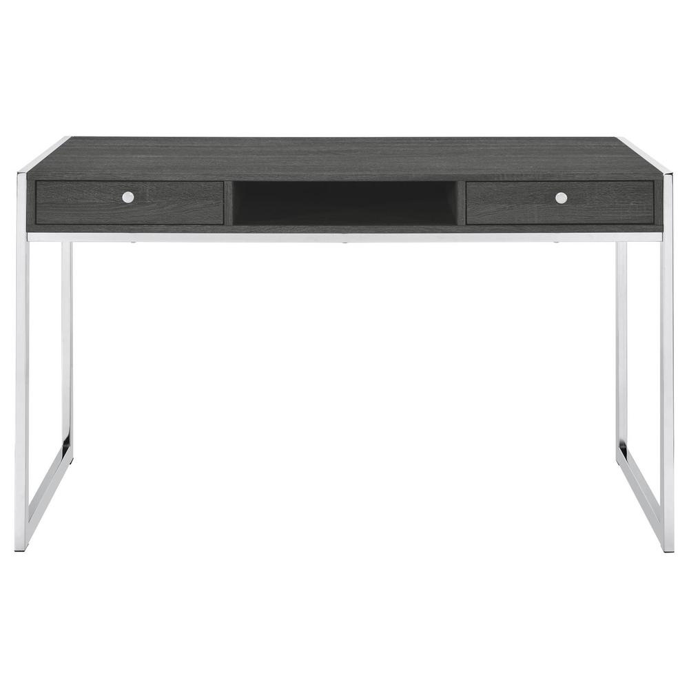 Wallice 2-drawer Writing Desk Weathered Grey and Chrome. Picture 2