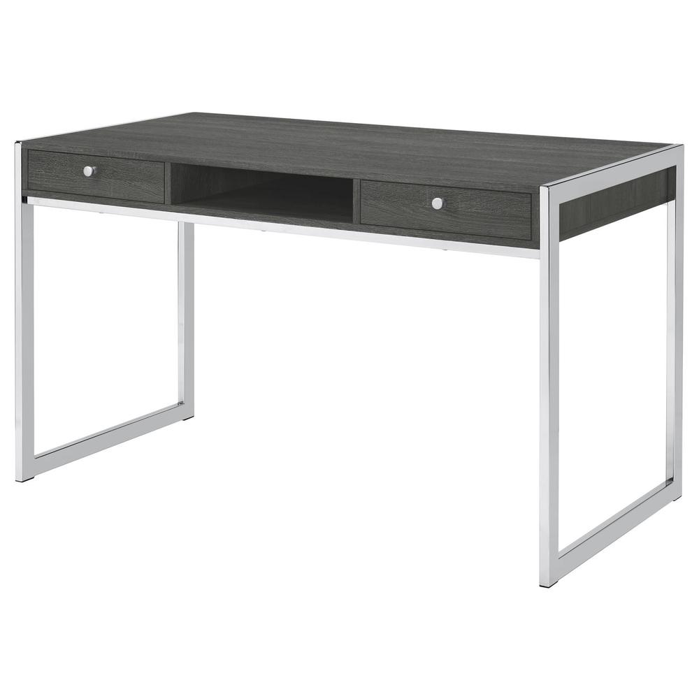 Wallice 2-drawer Writing Desk Weathered Grey and Chrome. Picture 3