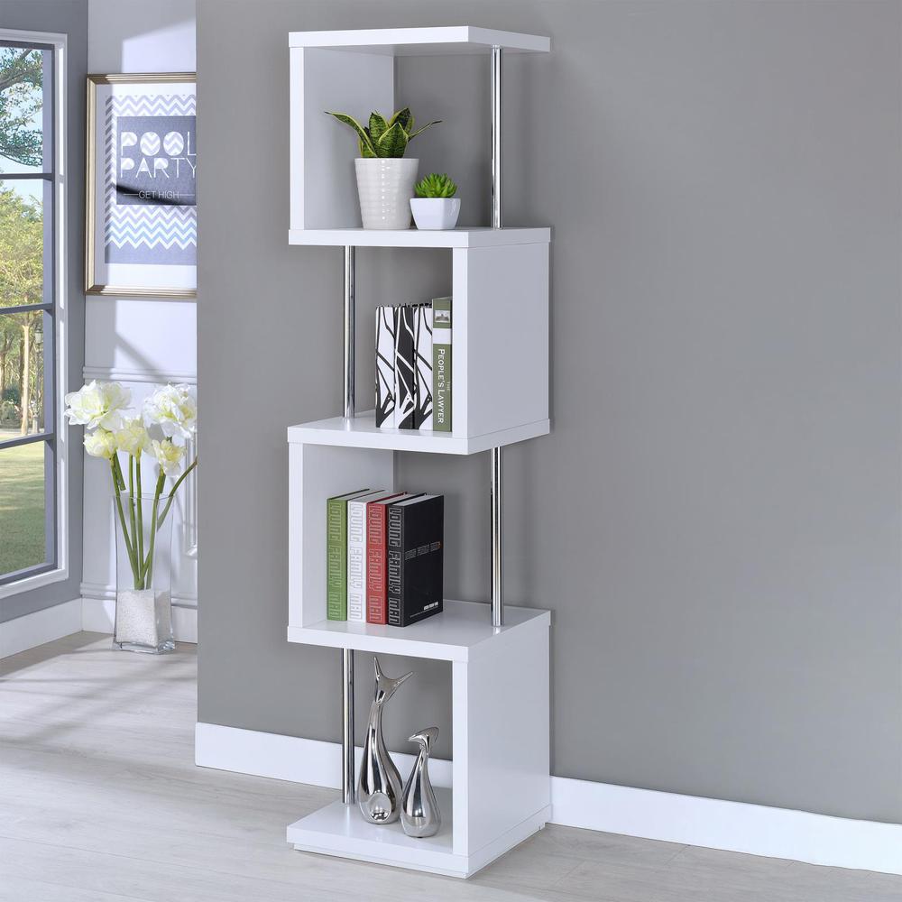 Baxter 4-shelf Bookcase White and Chrome. Picture 1