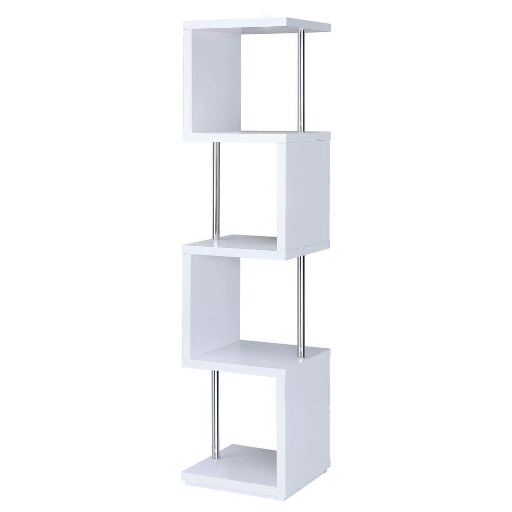 Baxter 4-shelf Bookcase White and Chrome. Picture 2
