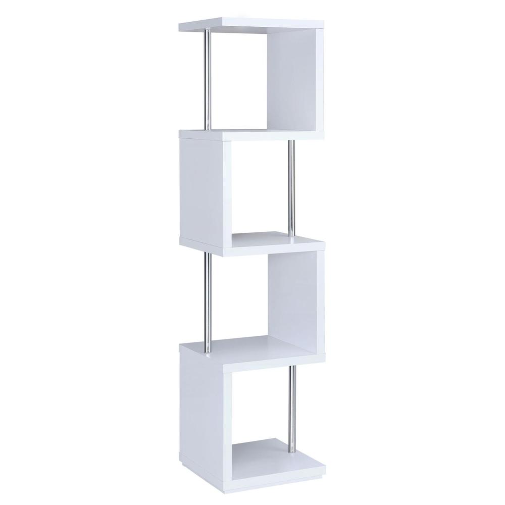 Baxter 4-shelf Bookcase White and Chrome. Picture 4