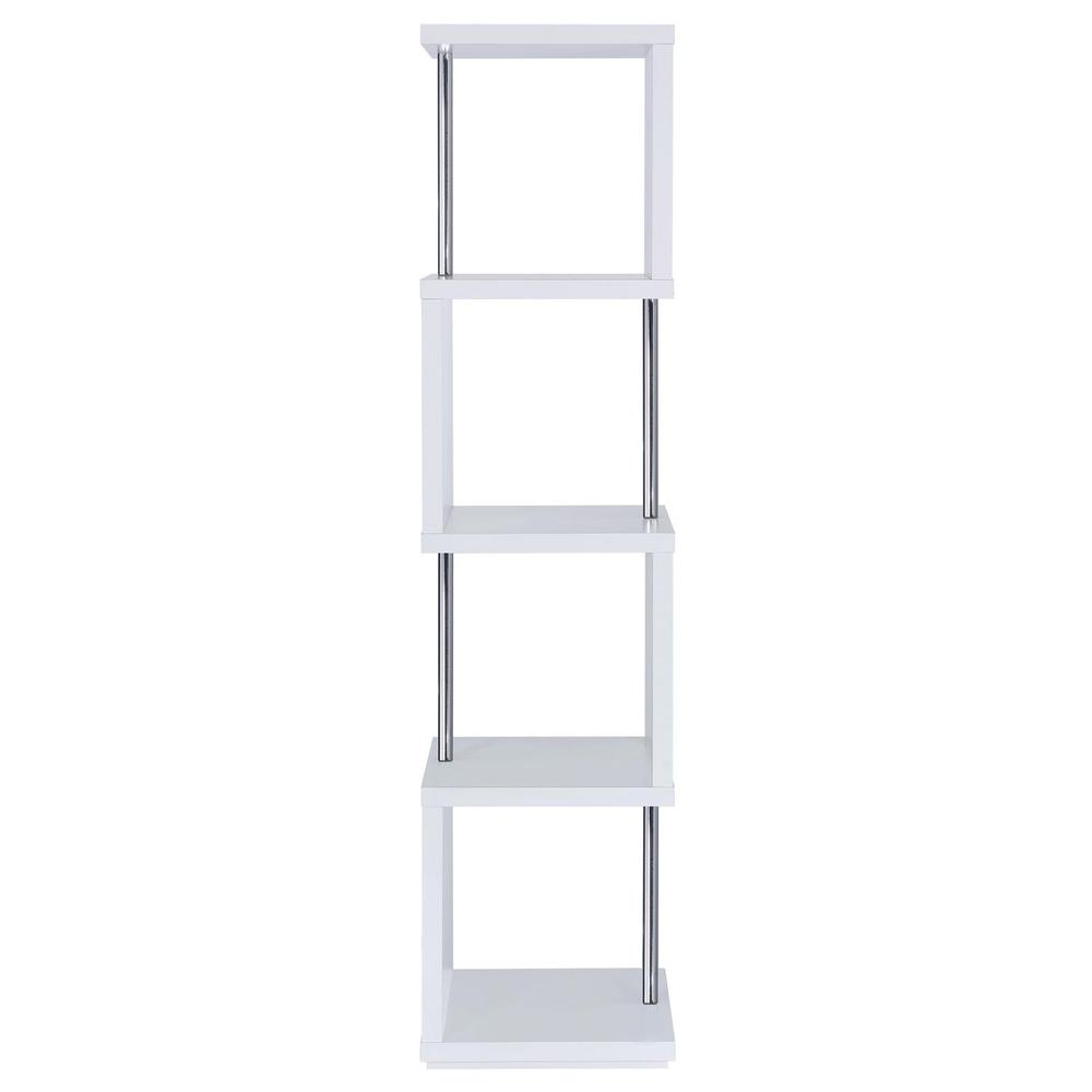 Baxter 4-shelf Bookcase White and Chrome. Picture 5