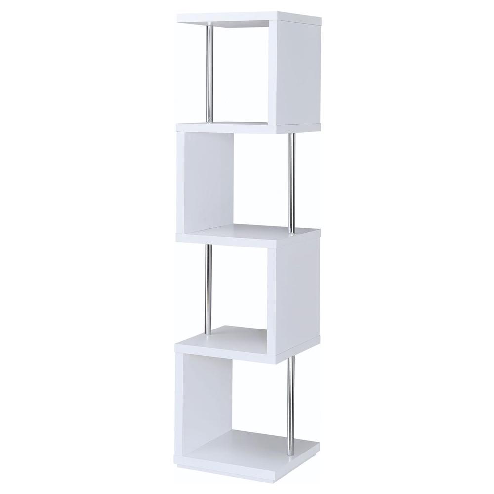 Baxter 4-shelf Bookcase White and Chrome. Picture 6